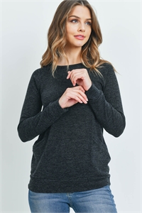 S10-3-3-RFT2534-MIER-2TCHL - KNIT FRONT POCKET LONG SLEEVED TOP- 2TONE CHARCOAL 1-2-2-2
