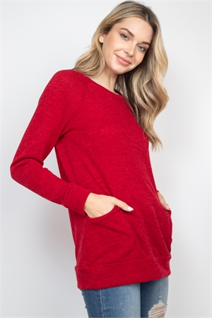 S15-4-1-RFT2534-MIER-RD - KNIT FRONT POCKET LONG SLEEVED TOP- RED 1-2-2-2