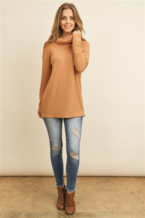 S11-7-2-RFT2575-RSW025-CML - HIGH NECK POPCORN SWEATER- CAMEL 1-2-2-2