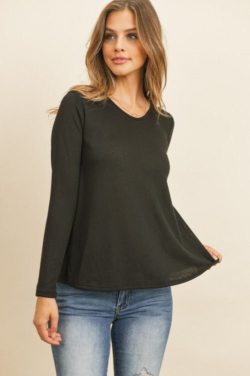 S10-16-2-RFT2590-PRS-BK - ROUND NECK SOLID HACCI TOP- BLACK 1-2-2-2