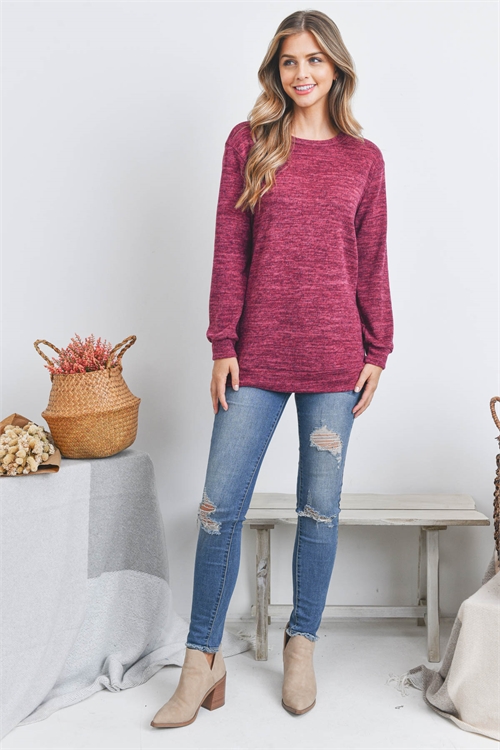 S15-6-1-RFT2617-2THC-BU - TWO TONED ROUND NECK SWEATSHIRT- BURGUNDY 1-2-2-2 (NOW $7.75 ONLY!)