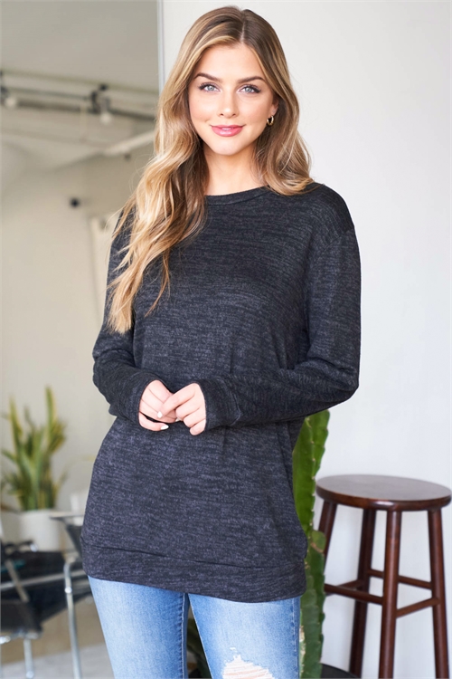 S9-20-3-RFT2617-2THC-CHL-2 - TWO TONED ROUND NECK SWEATSHIRT- CHARCOAL 3-3-1-0