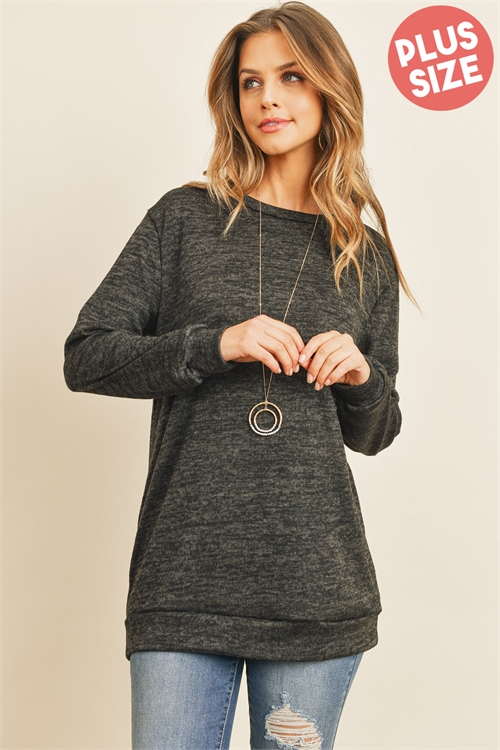 S11-15-5-RFT2617X-2THC-CHL-1 - PLUS SIZE TWO TONED ROUND NECK SWEATSHIRT- CHARCOAL 2-2-1
