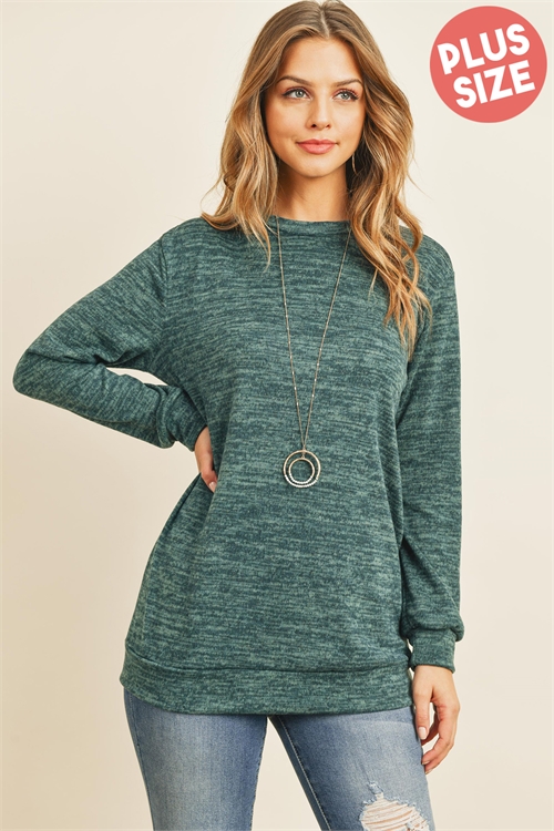 S11-18-4-RFT2617X-2THC-HTGN - PLUS SIZE TWO TONED ROUND NECK SWEATSHIRT- HUNTER GREEN 3-2-1 (NOW $8.25 ONLY!)