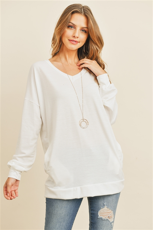 S12-5-2-RFT2618-FRT-IV - OVERSIZED FRENCH TERRY V-NECK SWEATER WITH INSEAM POCKET- IVORY 1-2-2-2