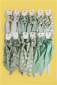 S28-2-3-RH-83010 - SPRING FLORAL ASSORTED DESIGNS SCRUNCHIE SCARF HAIR ACCESSORIES-MINT/12PCS