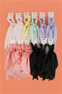 S28-1-2-RH-83021 - ORGANZA PLAIN SCRUNCHIE SCARF HAIR ACCESSORIES-MULTICOLOR/12PCS