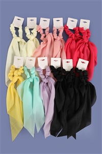 S28-1-1-RH-83044 - SOLID COLOR SCRUNCHIE SCARF HAIR ACCESSORIES-MULTICOLOR/12PCS