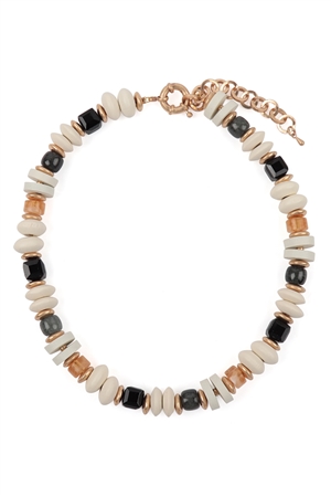 S5-5-2-RMN6830IV - WOOD, MIX BEADS BOHO NECKLACE-IVORY/1PC
