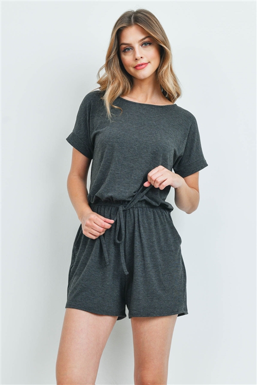 S14-10-5-RP-2171-CHL - ROMPER WITH ELASTIC WAIST & BACK KEYHOLE OPENING- CHARCOAL 1-1-2-2