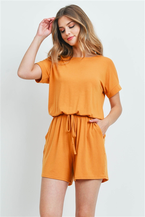 S14-11-5-RP-2171-GLDMU - ROMPER WITH ELASTIC WAIST & BACK KEYHOLE OPENING- GOLD MUSTARD 1-1-2-2