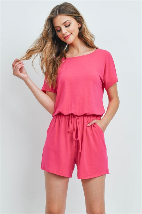 S11-12-6-RP-2171-HTP-1 - ROMPER WITH ELASTIC WAIST & BACK KEYHOLE OPENING- HOT PINK 0-0-0-5