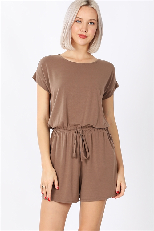 S11-10-5-RP-2171-MC-1 - ROMPER WITH ELASTIC WAIST & BACK KEYHOLE OPENING- MOCHA 0-0-0-5