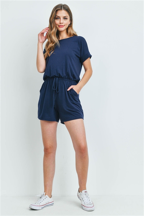 S14-10-5-RP-2171-NV - ROMPER WITH ELASTIC WAIST & BACK KEYHOLE OPENING- NAVY 1-1-2-2