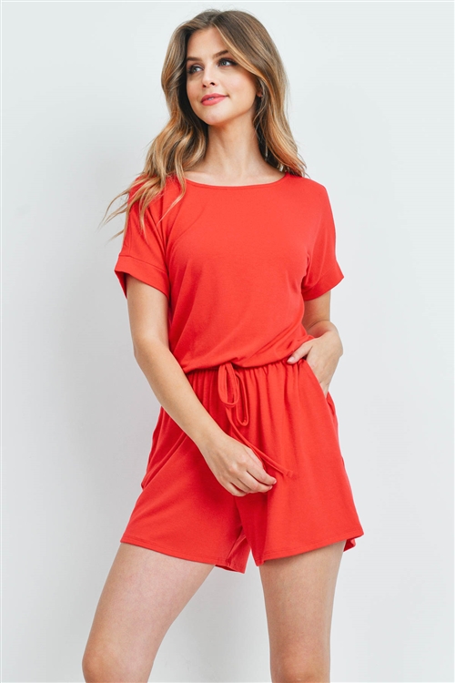 S14-10-5-RP-2171-RB - ROMPER WITH ELASTIC WAIST & BACK KEYHOLE OPENING- RUBY 1-1-2-2