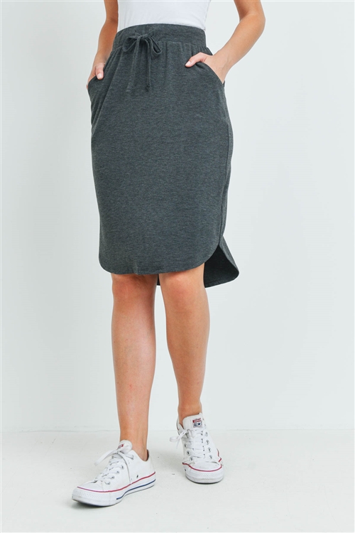 S16-11-1-RS-1870-CHL - SELF TIE TULIP HEM SKIRT WITH SIDE POCKETS- CHARCOAL 1-1-2-2