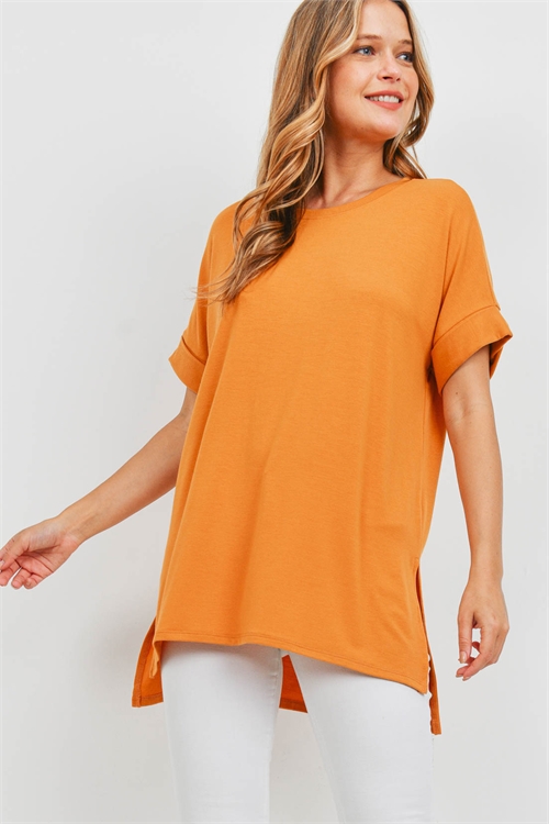 S9-20-3-RT-1628-GDMU - ROLLED SLEEVE SIDE SLIT TOP- GOLDEN MUSTARD 1-1-2-2