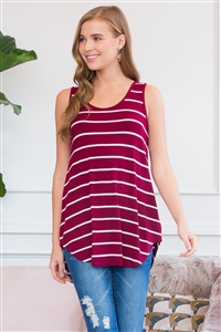 S11-4-3-RT-2090-CBIV-1 - STRIPED  FABRIC SLEEVELESS TOP- CABERNET-IVORY 0-2-2-1