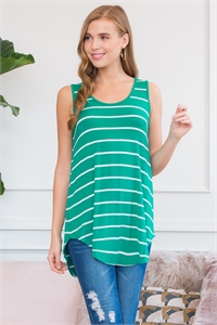S11-3-2-RT-2090-KGIV-1 - STRIPED  FABRIC SLEEVELESS TOP- KELLY GREEN-IVORY 0-2-2-1