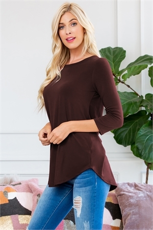 S10-1-2-RT-2102-AMCN-1 - 3/4 SLEEVE ROUND NECK & ROUND HEM TOP- AMERICANO 4-0-0-0