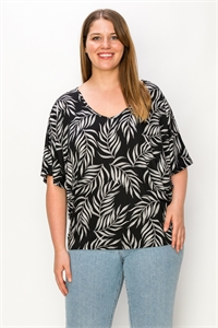 S43-1-1-SA-AD2458X-LF-BK - PLUS SIZE TROPICAL PRINT DOLMAN TOP- BLACK 2-2-2