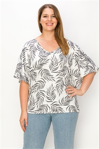 S43-1-1-SA-AD2458X-LF-IV - PLUS SIZE TROPICAL PRINT DOLMAN TOP- IVORY 2-2-2