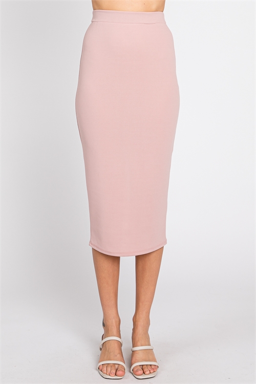 S43-1-1-SA-AD4930-DSTRS - SOLID MIDI PENCIL SKIRT WITH SLIT BACK- DUSTY ROSE 1-2-2-1