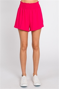 S43-1-1-SA-AD5294-FCH - HIGH WAIST SMOCK WOVEN SHORT- FUCHSIA 1-2-2-1