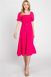 S43-1-1-SA-AD6275-FCH - SMOCKING BUTTON DOWN DRESS- FUCHSIA 2-2-2