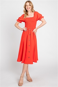 S43-1-1-SA-AD6275-ORG - SMOCKING BUTTON DOWN DRESS- ORANGE 2-2-2