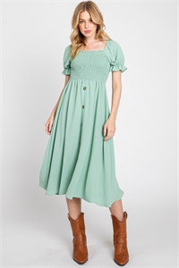 S43-1-1-SA-AD6275-SG - SMOCKING BUTTON DOWN DRESS- SAGE 2-2-2