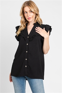 S43-1-1-SA-AD6283-BK - BUTTON DOWN FLUTTER SLEEVE- BLACK 1-2-2-1