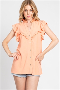 S43-1-1-SA-AD6283-PCH - BUTTON DOWN FLUTTER SLEEVE- PEACH 1-2-2-1