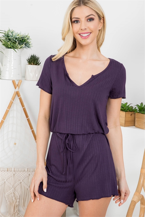 S43-1-1-AD4704 PLUM V-NECK DRAW STRING ROMPER 2-2-2