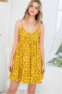 S43-1-1-AD4698 YELLOW WITH DOT SPAGHETTI STRAP V-NECK POLKA DOT PRINT EMPIRE DRESS 2-2-2