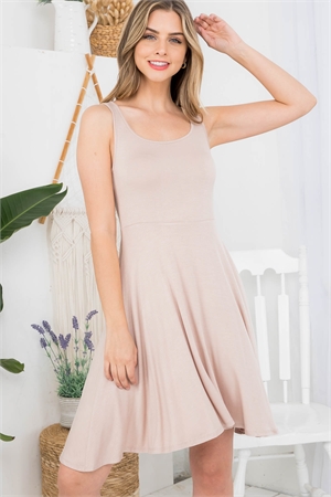 S43-1-1-AD4233 TAUPE SCOOP NECK SLEEVELESS FLARED DRESS 2-2-2