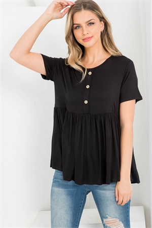 S43-1-1-AD4121 BLACK ROUND NECK BUTTON DOWN RUFFLE TOP 2-2-2