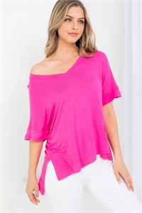 S43-1-1-AD4011 FUCHSIA V-NECK HIGH-LOW TOP 1-2-2-1