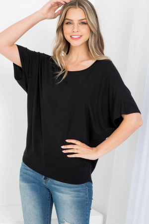 S43-1-1-AD1462 BLACK ROUND NECKLINE BATWING BLOUSE TOP 2-2-2