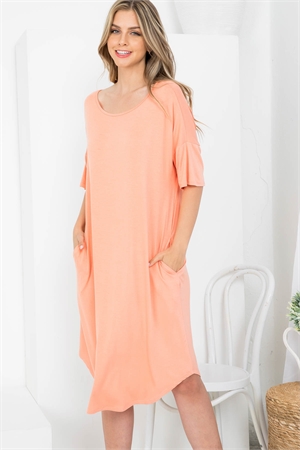 S43-1-1-AD5233 SALMON SCOOPED NECKLINE WITH SIDE POCKET SHIRT DRESS 2-2-2