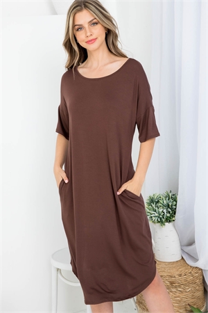 S43-1-1-AD5233 BROWN SCOOPED NECKLINE WITH SIDE POCKET SHIRT DRESS 2-2-2