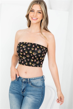 S43-1-1-AD3473 BLACK FLORAL PRINT RIBBED TUBE TOP 1-2-2-1