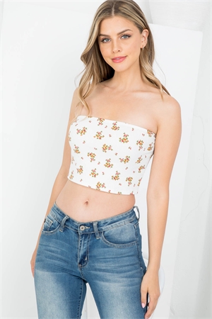 S43-1-1-AD3473 IVORY FLORAL PRINT RIBBED TUBE TOP 1-2-2-1