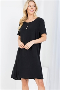 S43-1-1-AD4671 BLACK SCOOPED NECKLINE WITH BUTTON RUFFLE DRESS 2-2-2-2