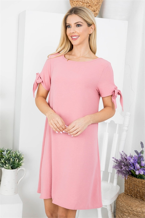 S43-1-1-AD5163 DUSTY ROSE BOAT NECKLINE BOW-TIE SLEEVES TENT DRESS 2-2-2