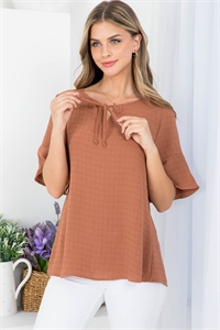 S43-1-1-AD5157 COPPER ROUND NECKLINE WITH FRONT TIE BELL SHORT SLEEVE TOP 2-2-2