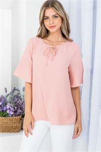 S43-1-1-AD5157 MAUVE ROUND NECKLINE WITH FRONT TIE BELL SHORT SLEEVE TOP 2-2-2
