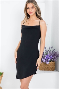 S43-1-1-AD5086 BLACK SPAGHETTI STRAP TIE BACK SWEETHEART NECKLINE ASYMETRIC DRESS 2-2-2-1