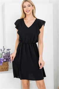 S43-1-1-AD5177-BLACK V-NECKLINE RUFFLE SLEEVES A-LINE DRESS 2-2-2-2