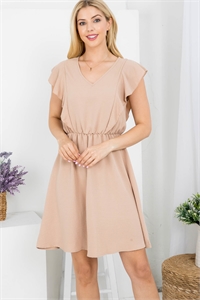 S43-1-1-AD5177-DARK STONE V-NECKLINE RUFFLE SLEEVES A-LINE DRESS 2-2-2-2